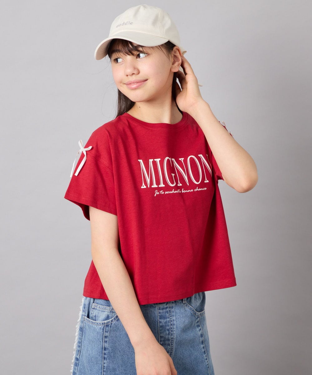 KJKGD02015 a.v.v KIDS(アー・ヴェ・ヴェ) [120-160]【WEB限定】リボンロゴプリントTシャツ レッド
