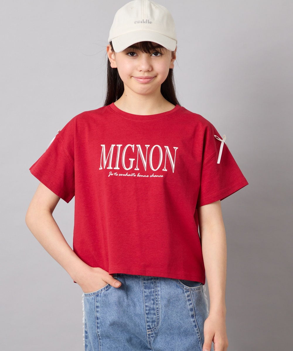 KJKGD02015 a.v.v KIDS(アー・ヴェ・ヴェ) [120-160]【WEB限定】リボンロゴプリントTシャツ レッド