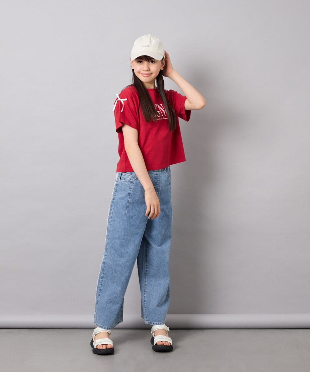 KJKGD02015 a.v.v KIDS(アー・ヴェ・ヴェ) [120-160]【WEB限定】リボンロゴプリントTシャツ レッド