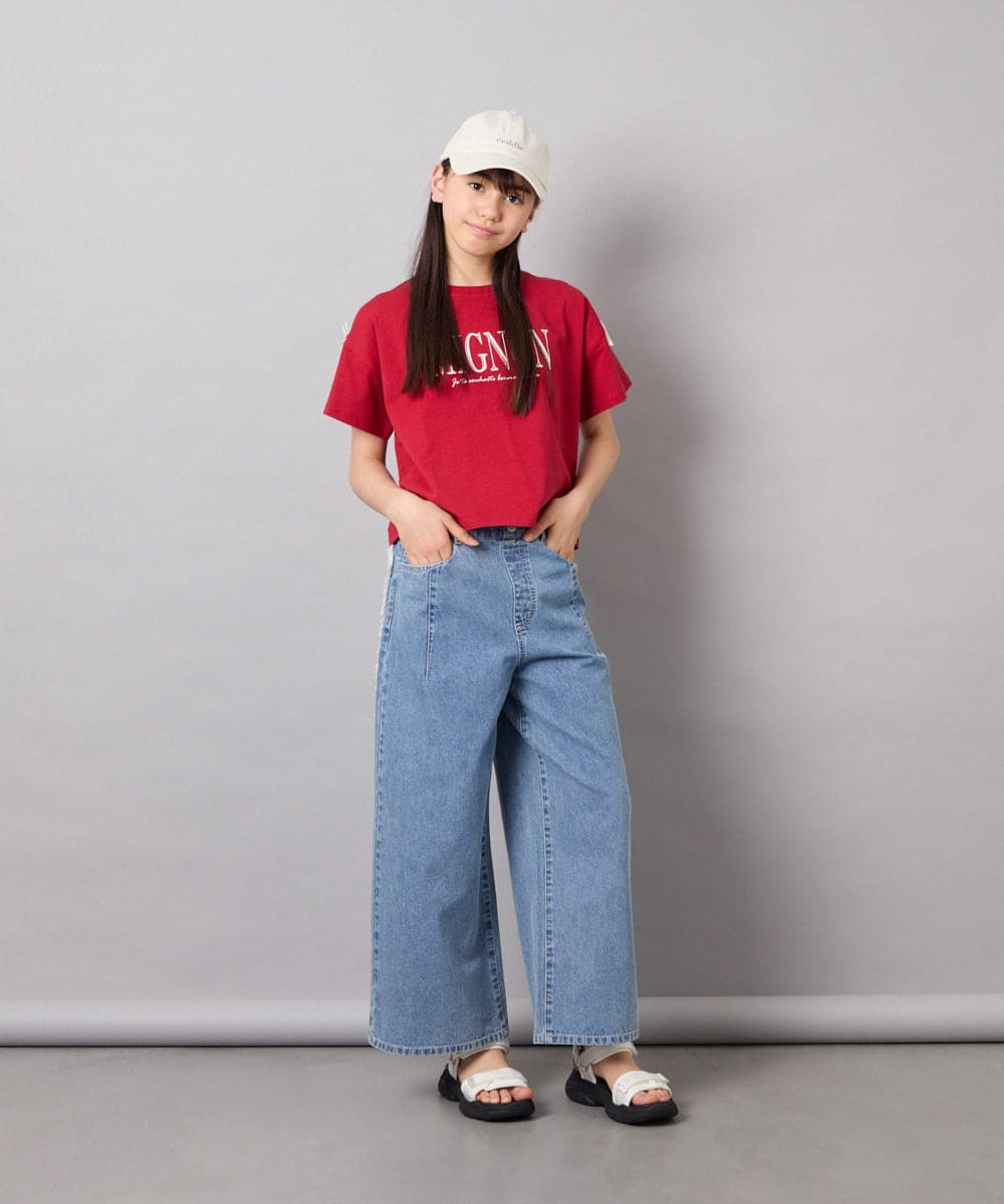 KJKGD02015 a.v.v KIDS(アー・ヴェ・ヴェ) [120-160]【WEB限定】リボンロゴプリントTシャツ レッド
