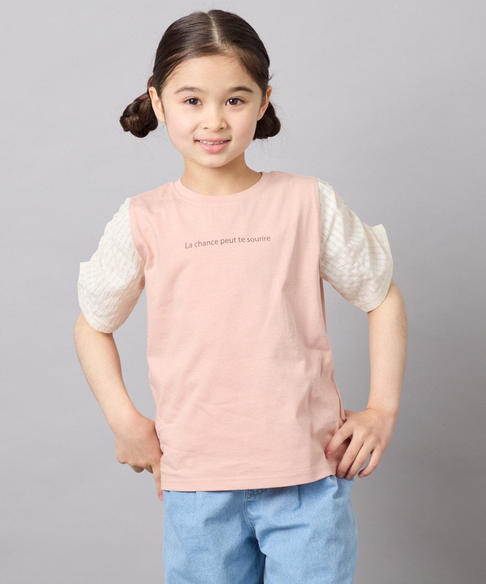 KJKGD42015 a.v.v KIDS(アー・ヴェ・ヴェ) [110-160]【WEB限定】シアーギンガムスリーブTシャツ オレンジ