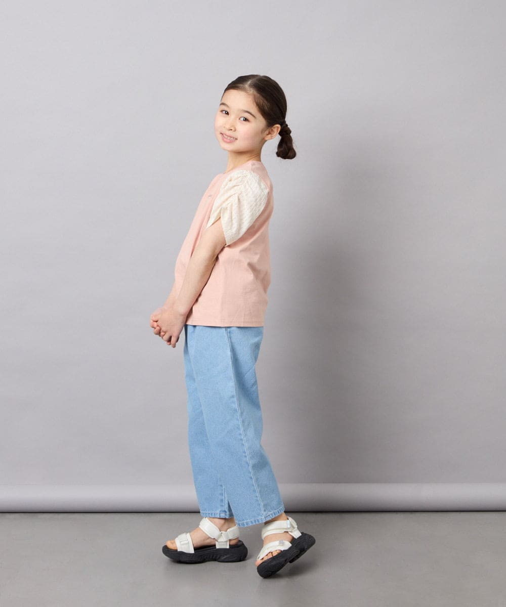 KJKGD42015 a.v.v KIDS(アー・ヴェ・ヴェ) [110-160]【WEB限定】シアーギンガムスリーブTシャツ オレンジ