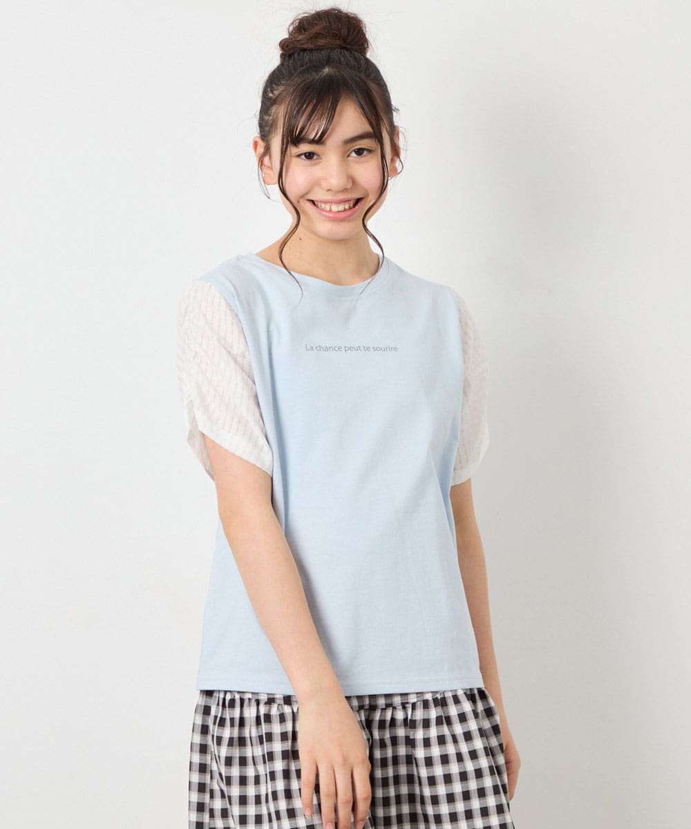 KJKGD42015 a.v.v KIDS(アー・ヴェ・ヴェ) [110-160]【WEB限定】シアーギンガムスリーブTシャツ ライトブルー