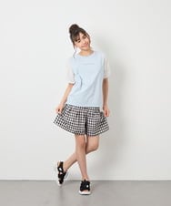 KJKGD42015 a.v.v KIDS(アー・ヴェ・ヴェ) [110-160]【WEB限定】シアーギンガムスリーブTシャツ ライトブルー