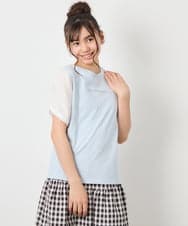 KJKGD42015 a.v.v KIDS(アー・ヴェ・ヴェ) [110-160]【WEB限定】シアーギンガムスリーブTシャツ ライトブルー