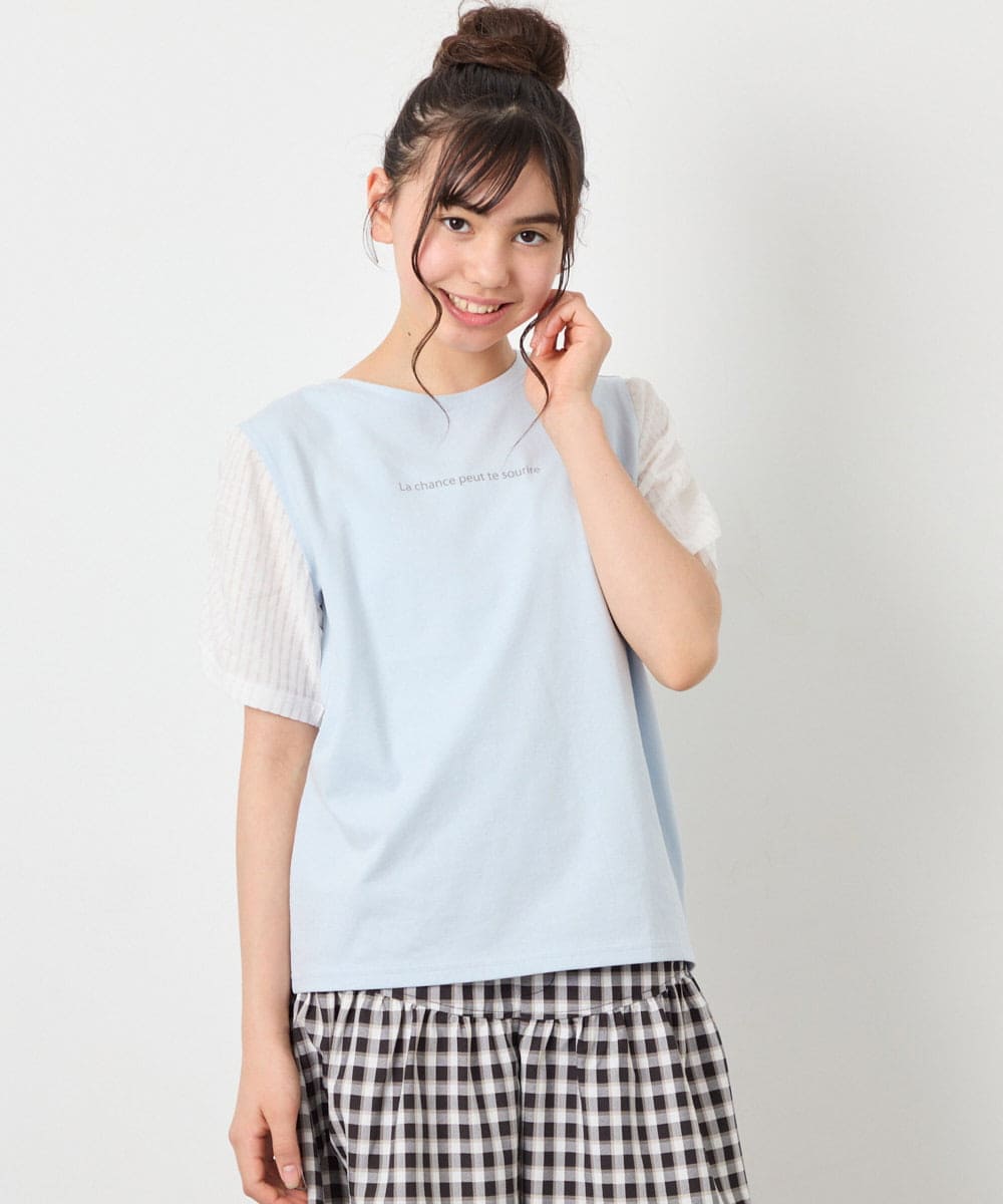 KJKGD42015 a.v.v KIDS(アー・ヴェ・ヴェ) [110-160]【WEB限定】シアーギンガムスリーブTシャツ ライトブルー