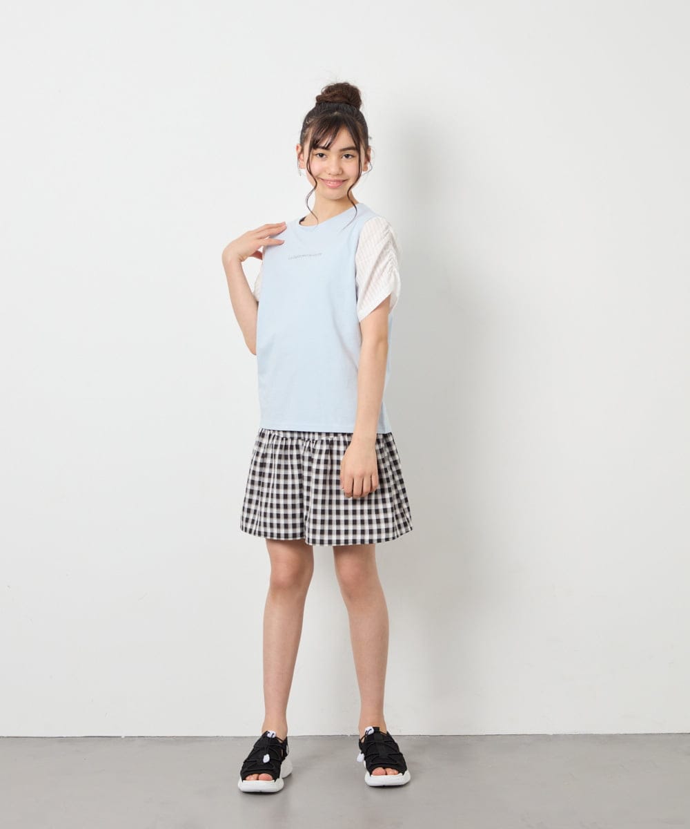 KJKGD42015 a.v.v KIDS(アー・ヴェ・ヴェ) [110-160]【WEB限定】シアーギンガムスリーブTシャツ ライトブルー