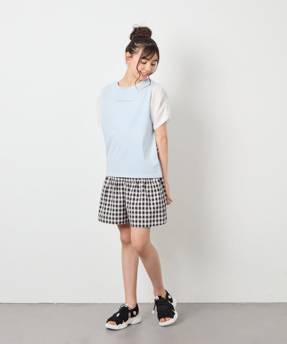 KJKGD42015 a.v.v KIDS(アー・ヴェ・ヴェ) [110-160]【WEB限定】シアーギンガムスリーブTシャツ ライトブルー