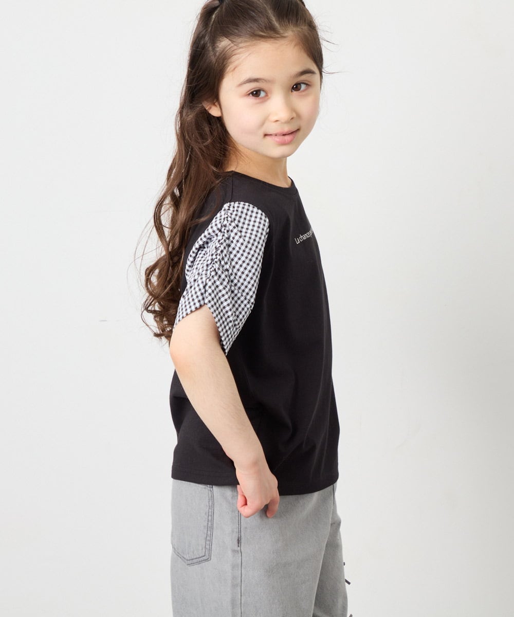 KJKGD42015 a.v.v KIDS(アー・ヴェ・ヴェ) [110-160]【WEB限定】シアーギンガムスリーブTシャツ ブラック