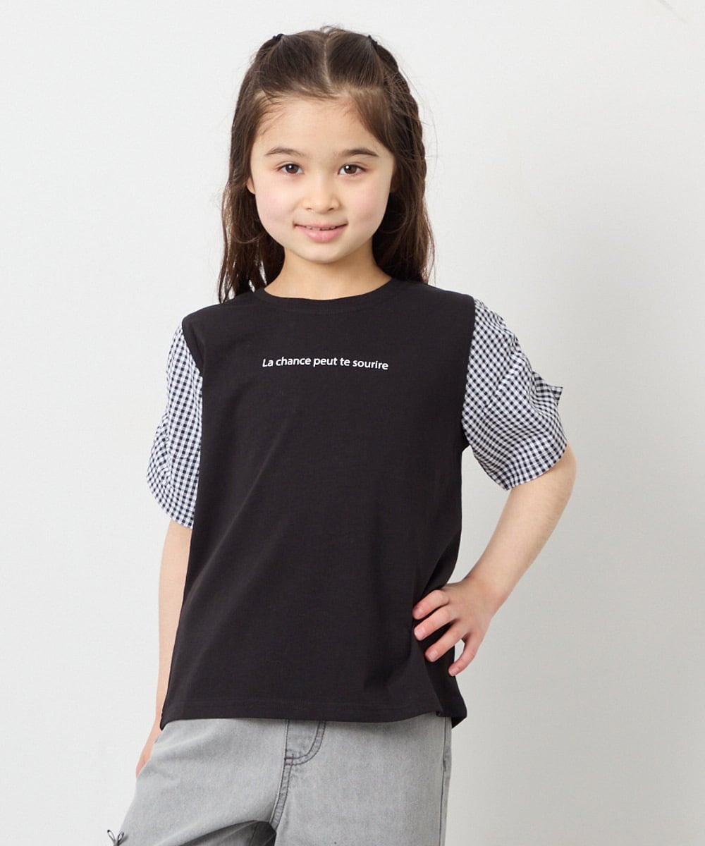 KJKGD42015 a.v.v KIDS(アー・ヴェ・ヴェ) [110-160]【WEB限定】シアーギンガムスリーブTシャツ ブラック