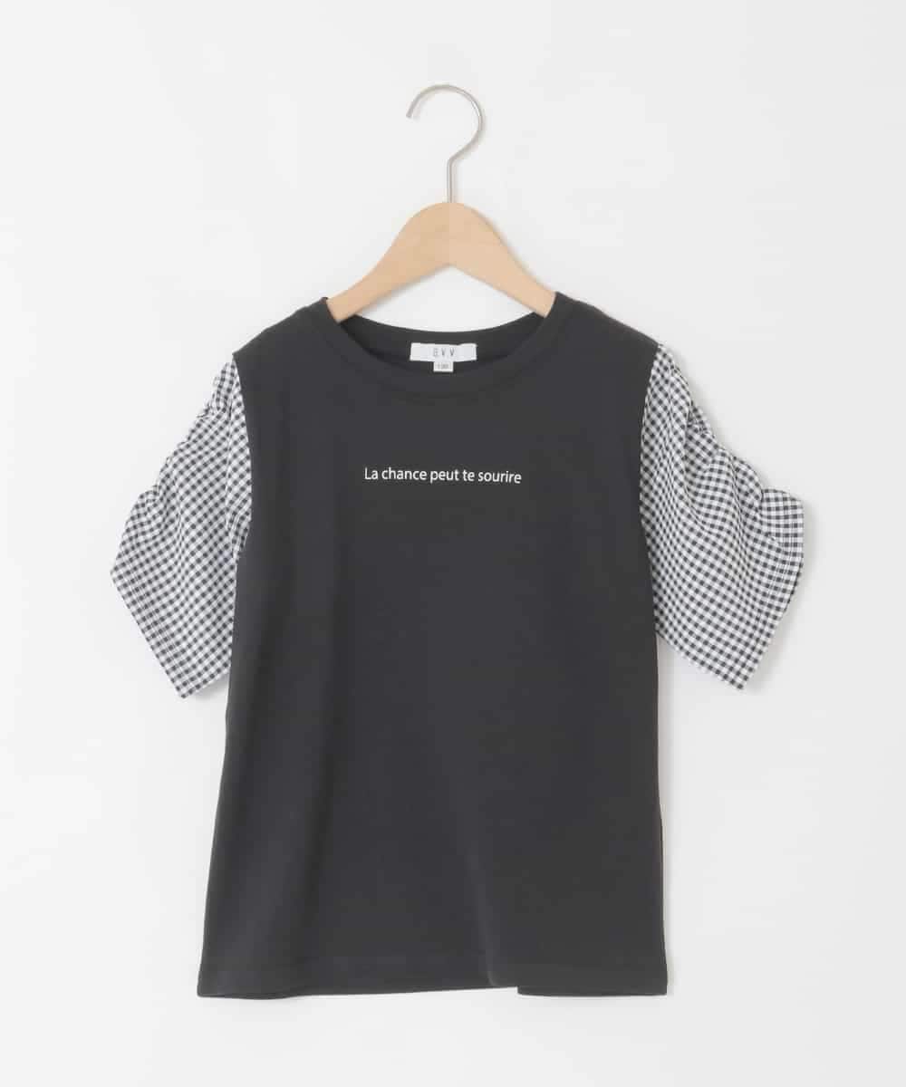 KJKGD42015 a.v.v KIDS(アー・ヴェ・ヴェ) [110-160]【WEB限定】シアーギンガムスリーブTシャツ ブラック