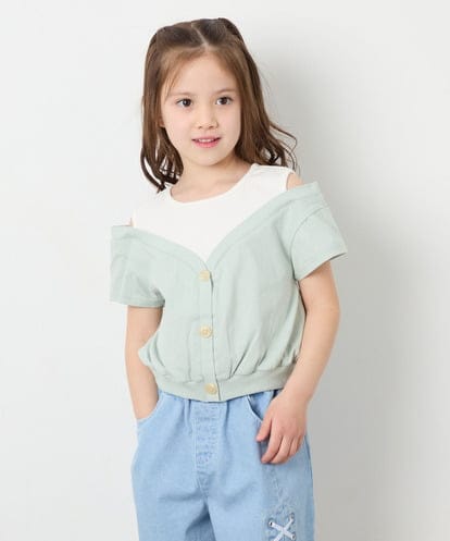 KJKGD55035  [120-160]【毛玉になりにくい/綿100％】オフショルドッキングTシャツ
