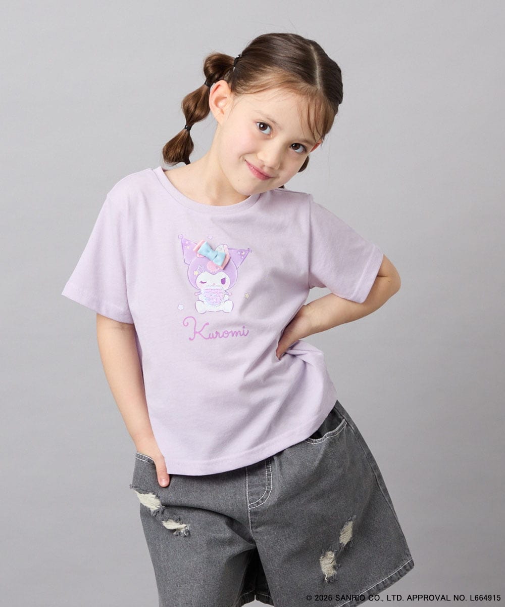 KJKGD61039 a.v.v KIDS(アー・ヴェ・ヴェ) [110-140]【数量限定】[シナモロール＆クロミ]スパンコールTシャツ ラベンダー