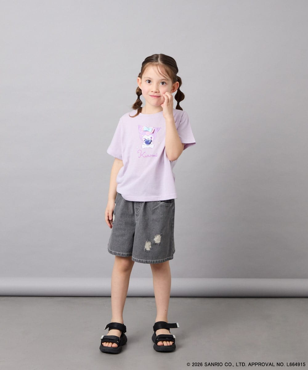 KJKGD61039 a.v.v KIDS(アー・ヴェ・ヴェ) [110-140]【数量限定】[シナモロール＆クロミ]スパンコールTシャツ ラベンダー