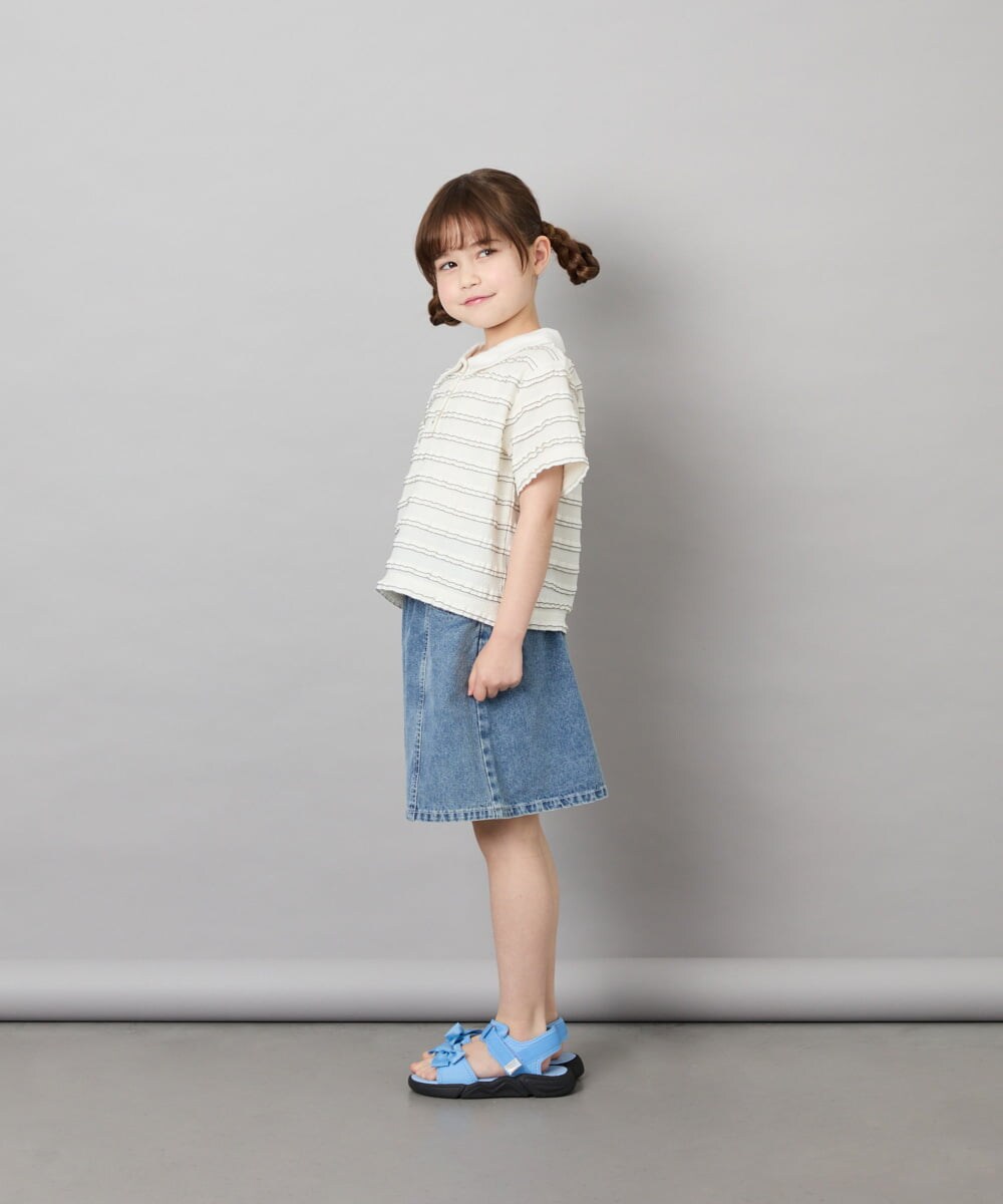KJKHD83035 a.v.v KIDS(アー・ヴェ・ヴェ) [130-160]【ママとお揃いコーデが叶う】フリルボーダーポロシャツ アイボリー