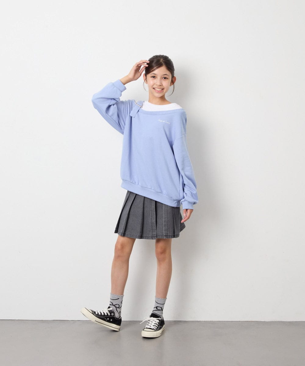 KJKJD02039 a.v.v KIDS(アー・ヴェ・ヴェ) [130-160]アシメショルダーベルトプルオーバー ブルー