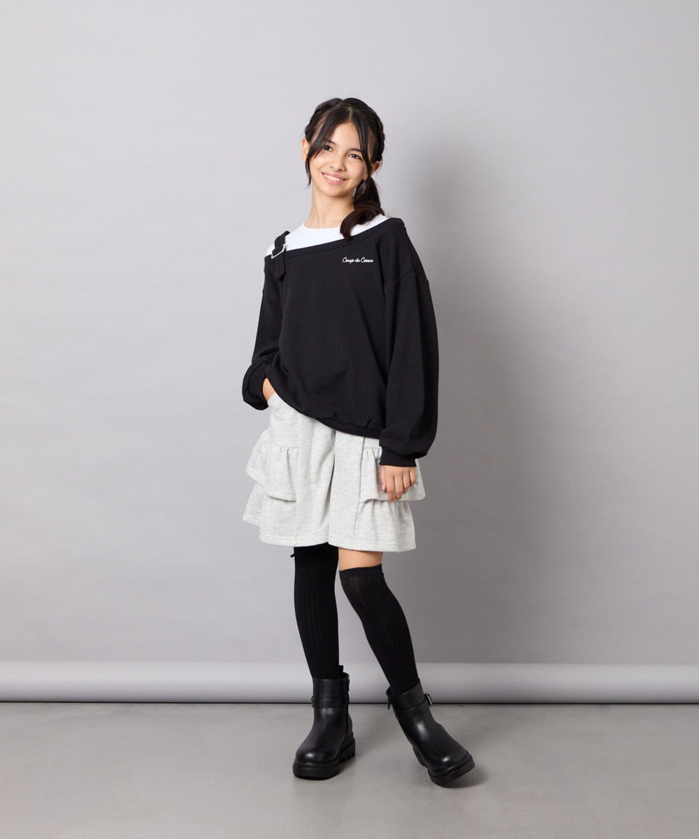 KJKJD02039 a.v.v KIDS(アー・ヴェ・ヴェ) [130-160]アシメショルダーベルトプルオーバー ブラック