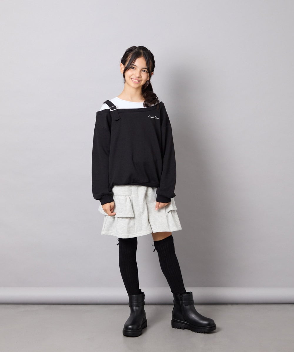 KJKJD02039 a.v.v KIDS(アー・ヴェ・ヴェ) [130-160]アシメショルダーベルトプルオーバー ブラック