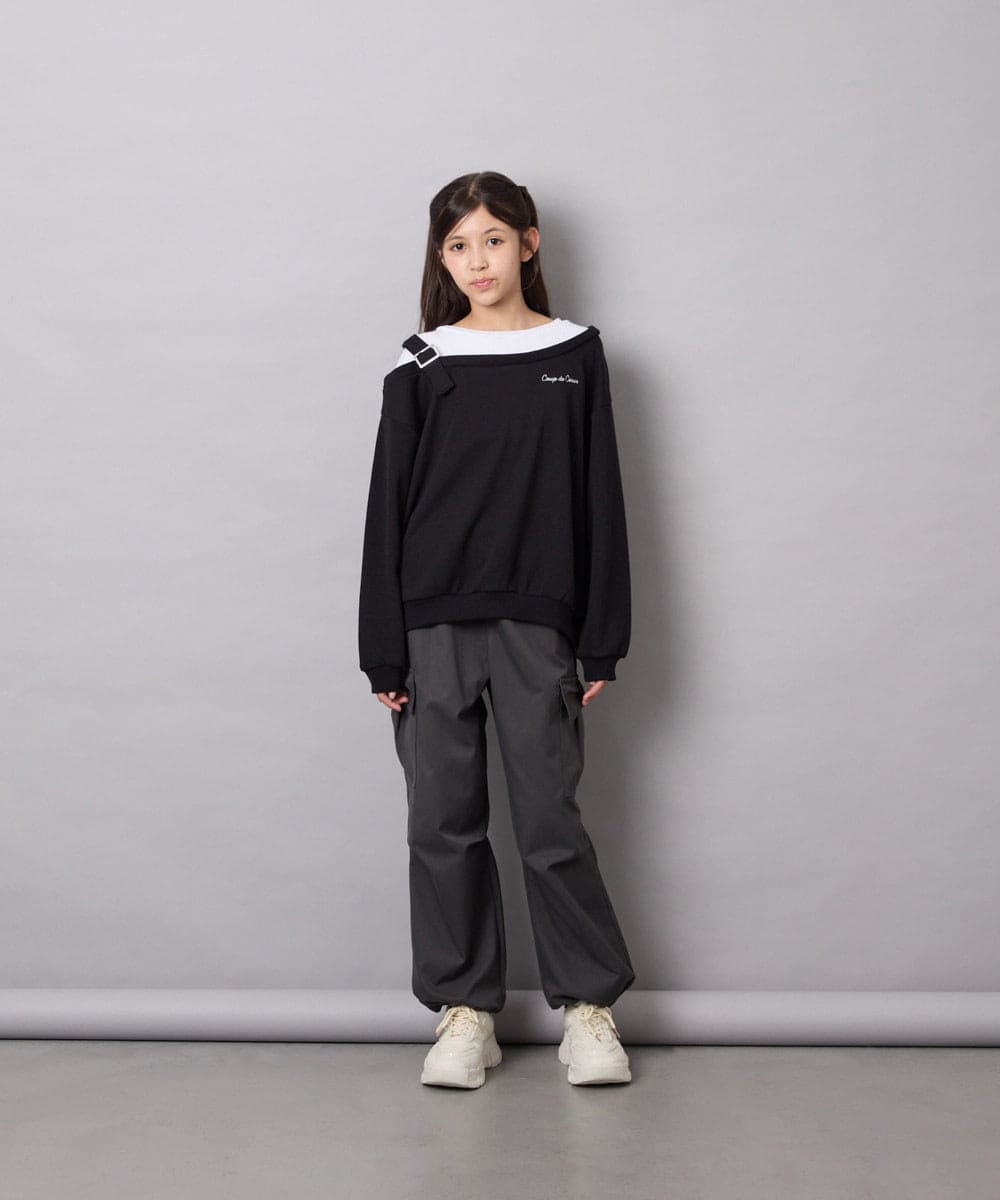 KJKJD02039 a.v.v KIDS(アー・ヴェ・ヴェ) [130-160]アシメショルダーベルトプルオーバー ブラック
