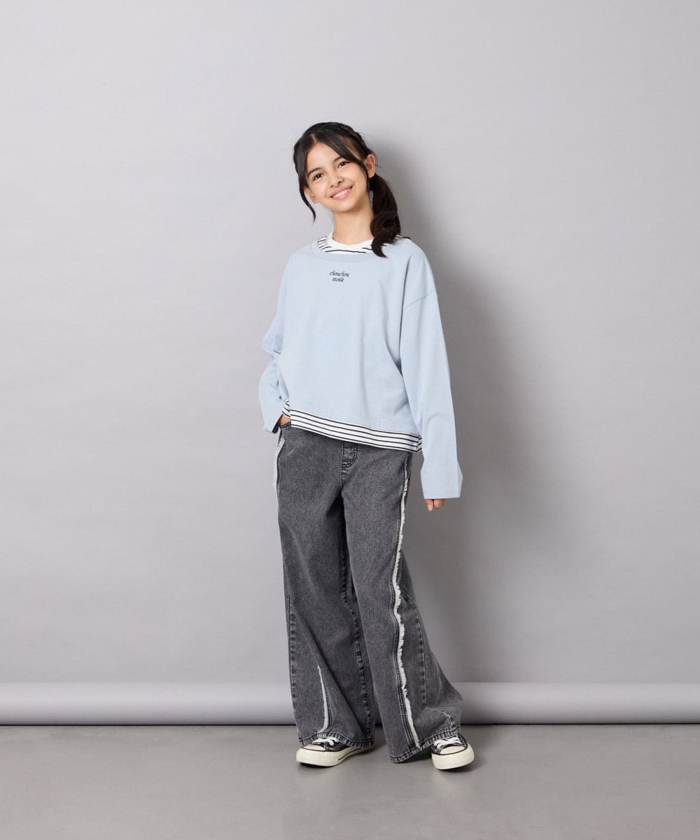 KJKJD03039 a.v.v KIDS(アー・ヴェ・ヴェ) [140-160]ボーダーレイヤード風ロングTシャツ ライトブルー