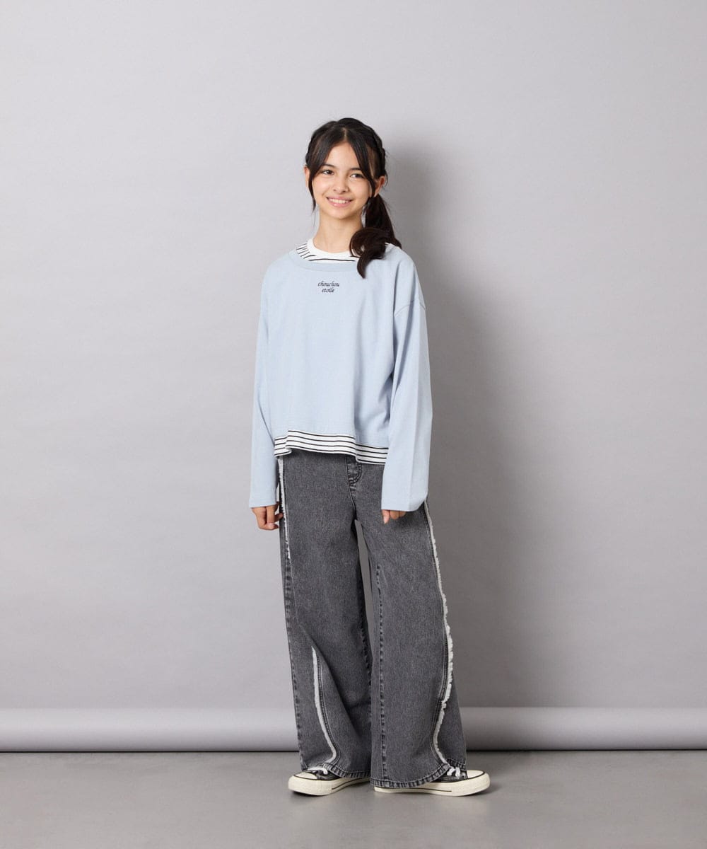 KJKJD03039 a.v.v KIDS(アー・ヴェ・ヴェ) [140-160]ボーダーレイヤード風ロングTシャツ ライトブルー