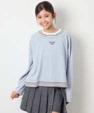 KJKJD03039 a.v.v KIDS(アー・ヴェ・ヴェ) [140-160]ボーダーレイヤード風ロングTシャツ ライトブルー