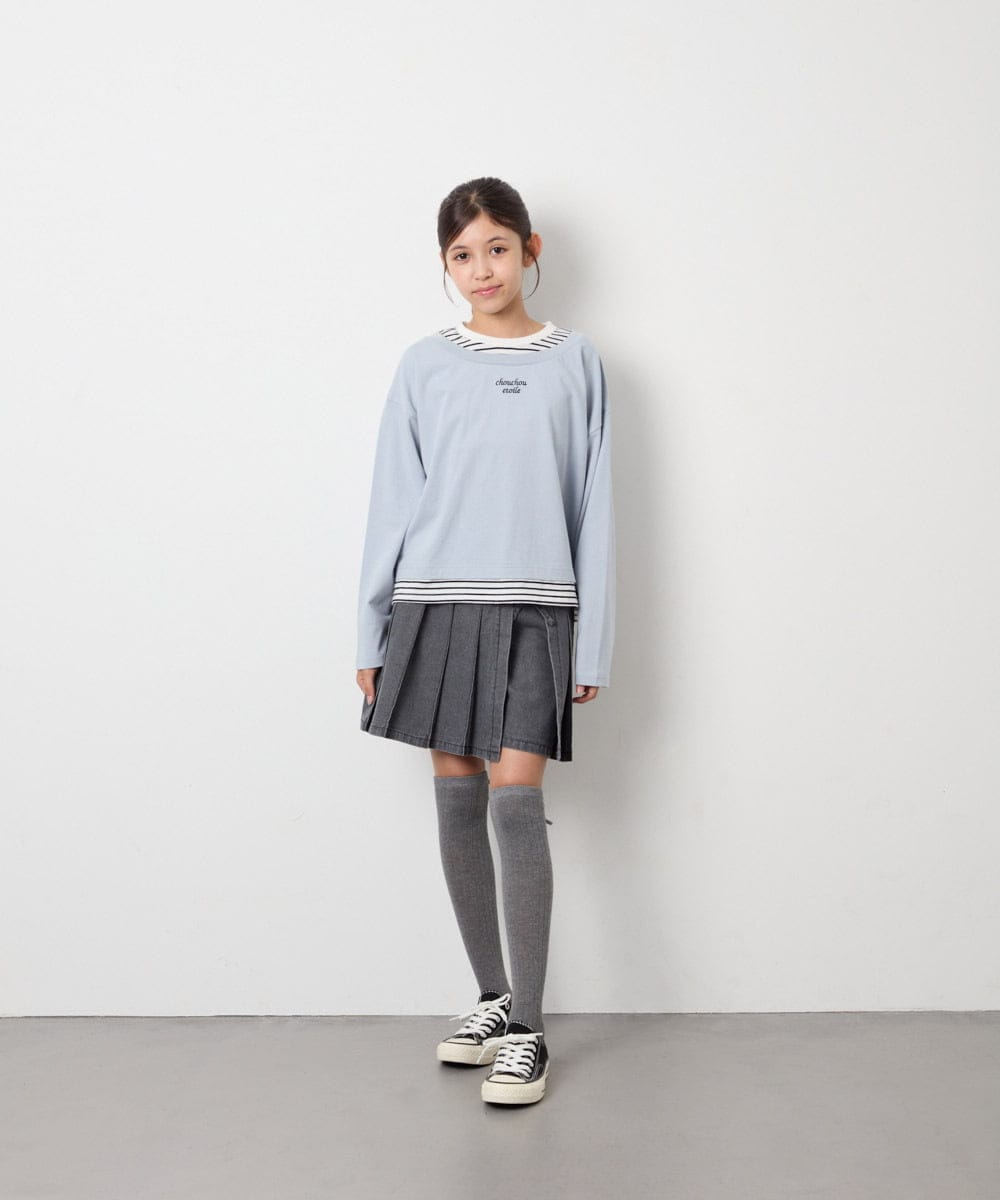 KJKJD03039 a.v.v KIDS(アー・ヴェ・ヴェ) [140-160]ボーダーレイヤード風ロングTシャツ ライトブルー