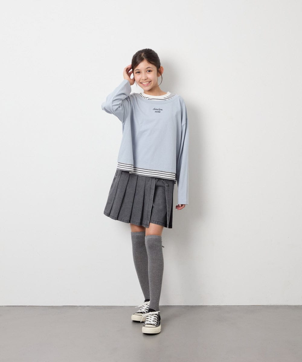 KJKJD03039 a.v.v KIDS(アー・ヴェ・ヴェ) [140-160]ボーダーレイヤード風ロングTシャツ ライトブルー