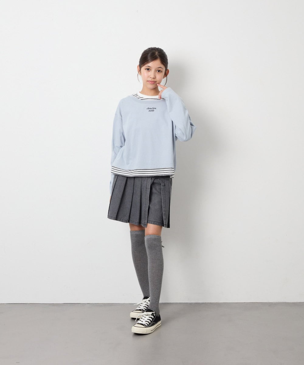 KJKJD03039 a.v.v KIDS(アー・ヴェ・ヴェ) [140-160]ボーダーレイヤード風ロングTシャツ ライトブルー