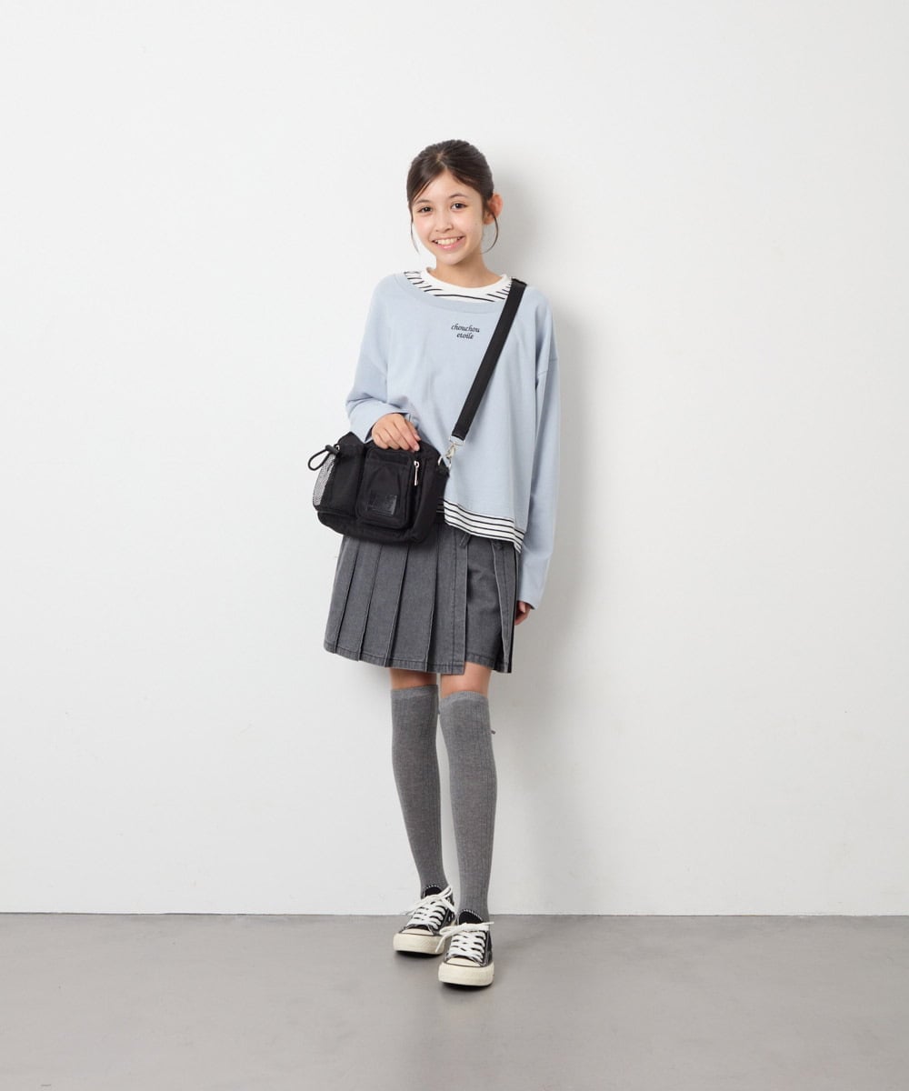 KJKJD03039 a.v.v KIDS(アー・ヴェ・ヴェ) [140-160]ボーダーレイヤード風ロングTシャツ ライトブルー
