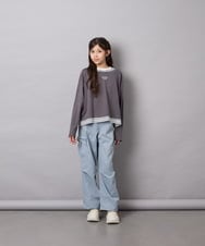 KJKJD03039 a.v.v KIDS(アー・ヴェ・ヴェ) [140-160]ボーダーレイヤード風ロングTシャツ ダークグレー