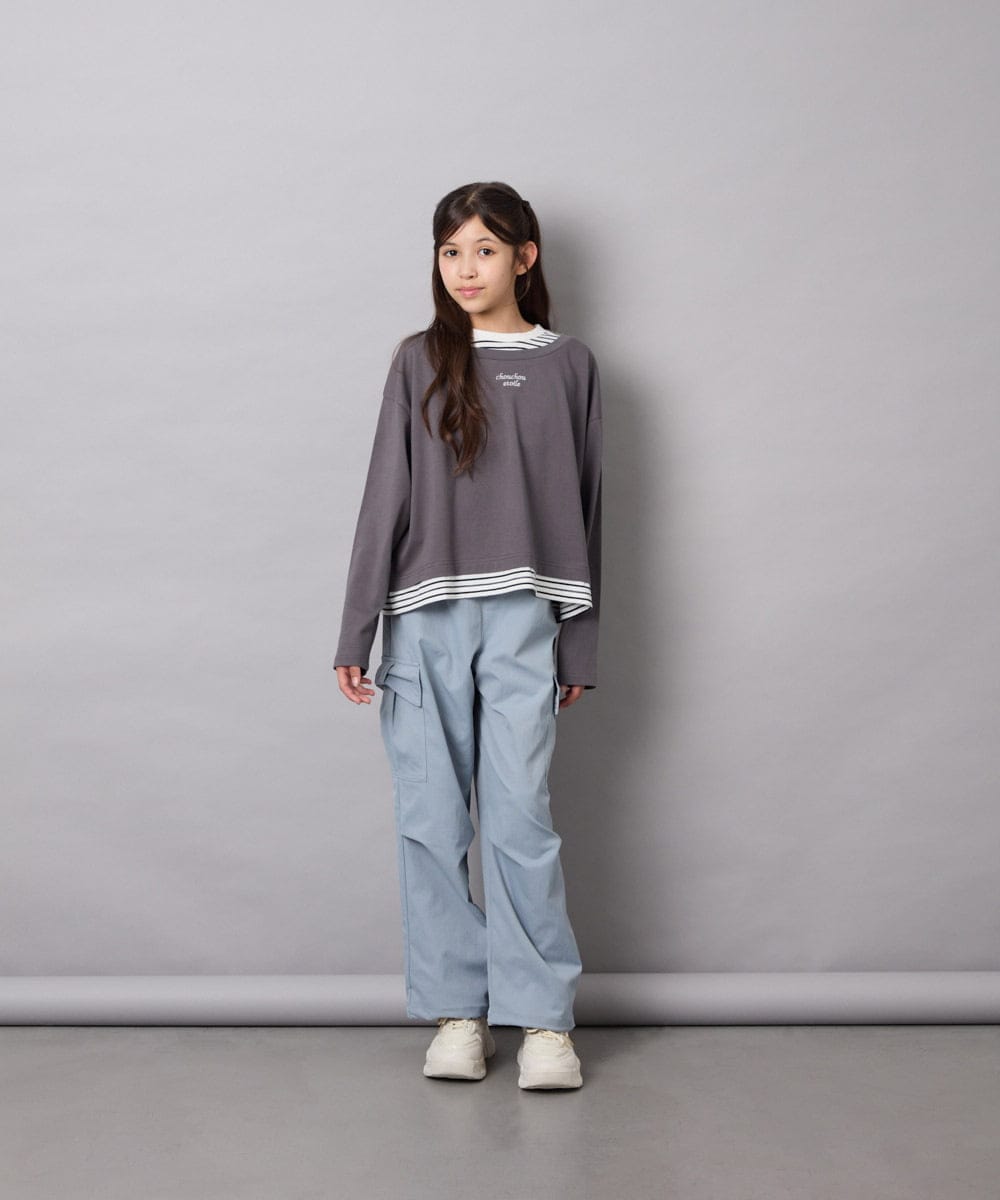 KJKJD03039 a.v.v KIDS(アー・ヴェ・ヴェ) [140-160]ボーダーレイヤード風ロングTシャツ ダークグレー