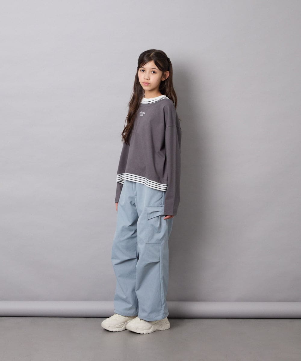 KJKJD03039 a.v.v KIDS(アー・ヴェ・ヴェ) [140-160]ボーダーレイヤード風ロングTシャツ ダークグレー