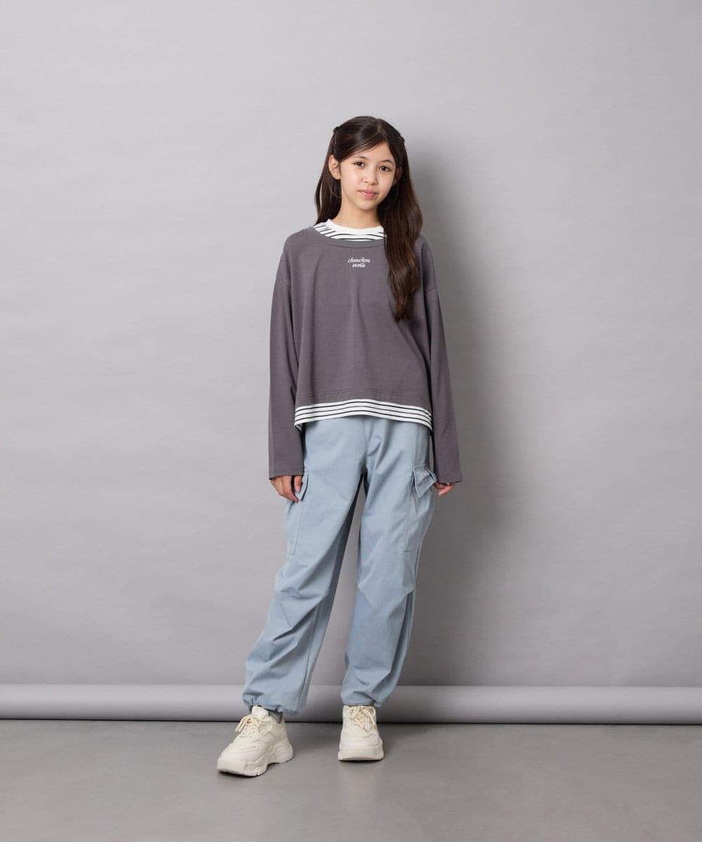 KJKJD03039 a.v.v KIDS(アー・ヴェ・ヴェ) [140-160]ボーダーレイヤード風ロングTシャツ ダークグレー