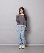 KJKJD03039 a.v.v KIDS(アー・ヴェ・ヴェ) [140-160]ボーダーレイヤード風ロングTシャツ ダークグレー