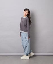 KJKJD03039 a.v.v KIDS(アー・ヴェ・ヴェ) [140-160]ボーダーレイヤード風ロングTシャツ ダークグレー