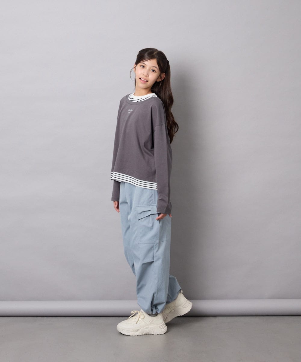 KJKJD03039 a.v.v KIDS(アー・ヴェ・ヴェ) [140-160]ボーダーレイヤード風ロングTシャツ ダークグレー