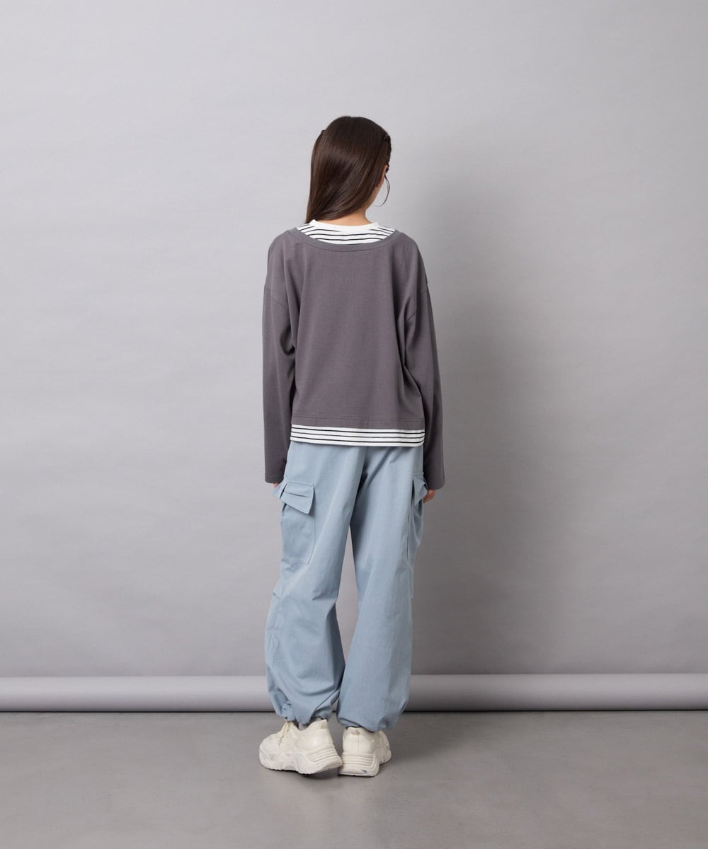 KJKJD03039 a.v.v KIDS(アー・ヴェ・ヴェ) [140-160]ボーダーレイヤード風ロングTシャツ ダークグレー