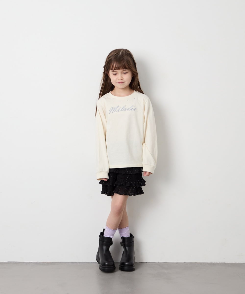 KJKJD04026 a.v.v KIDS(アー・ヴェ・ヴェ) [130-160]【毛玉になりにくい】ロゴロンT アイボリー