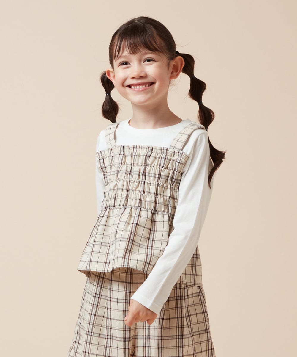 KJKJV36034 a.v.v KIDS(アー・ヴェ・ヴェ) [100-160]シャーリングビスチェドッキングトップス ベージュ