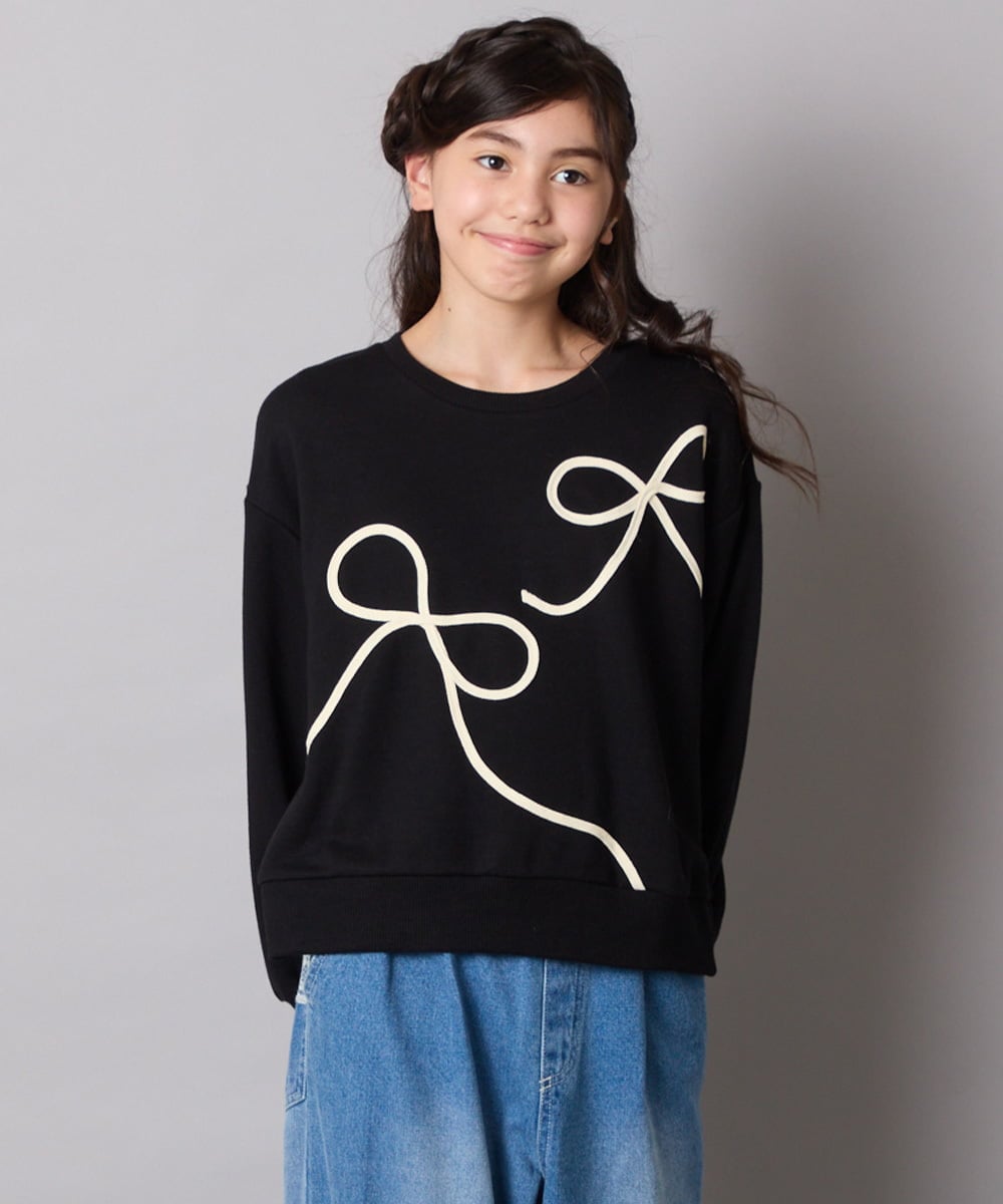 KJKLA41034 a.v.v KIDS(アー・ヴェ・ヴェ) [120-160]【立体リボンがカワイイ/通学にもオススメ】リボンテープ裏毛トレーナー アイボリー