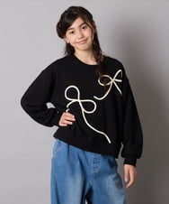KJKLA41034 a.v.v KIDS(アー・ヴェ・ヴェ) [120-160]【立体リボンがカワイイ/通学にもオススメ】リボンテープ裏毛トレーナー アイボリー