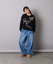 KJKLA41034 a.v.v KIDS(アー・ヴェ・ヴェ) [120-160]【立体リボンがカワイイ/通学にもオススメ】リボンテープ裏毛トレーナー アイボリー
