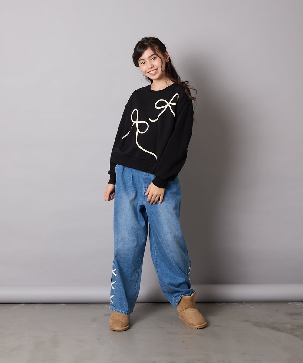 KJKLA41034 a.v.v KIDS(アー・ヴェ・ヴェ) [120-160]【立体リボンがカワイイ/通学にもオススメ】リボンテープ裏毛トレーナー アイボリー