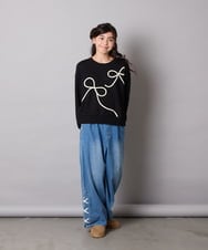 KJKLA41034 a.v.v KIDS(アー・ヴェ・ヴェ) [120-160]【立体リボンがカワイイ/通学にもオススメ】リボンテープ裏毛トレーナー アイボリー