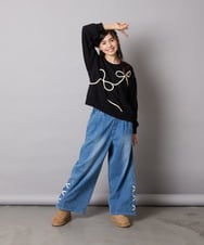 KJKLA41034 a.v.v KIDS(アー・ヴェ・ヴェ) [120-160]【立体リボンがカワイイ/通学にもオススメ】リボンテープ裏毛トレーナー アイボリー