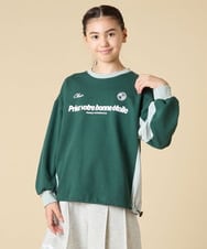 KJKLA42039 a.v.v KIDS(アー・ヴェ・ヴェ) [130-160]【切り替えバイカラー/スポーティ】配色切り替えロゴトレーナー グリーン
