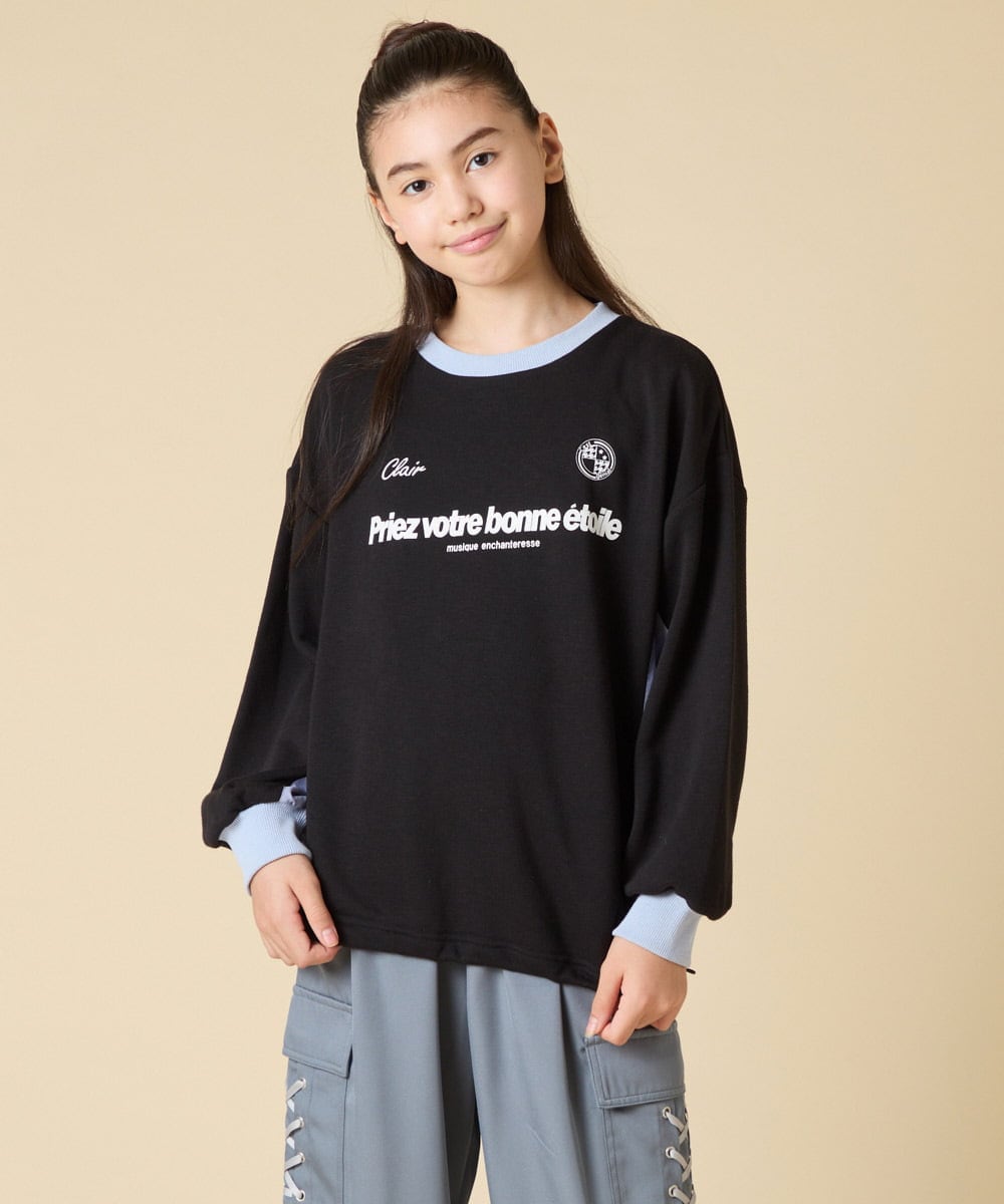 KJKLA42039 a.v.v KIDS(アー・ヴェ・ヴェ) [130-160]【切り替えバイカラー/スポーティ】配色切り替えロゴトレーナー グリーン