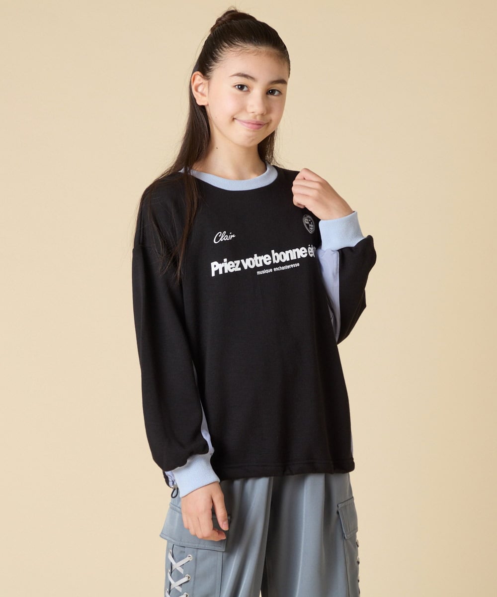 KJKLA42039 a.v.v KIDS(アー・ヴェ・ヴェ) [130-160]【切り替えバイカラー/スポーティ】配色切り替えロゴトレーナー グリーン