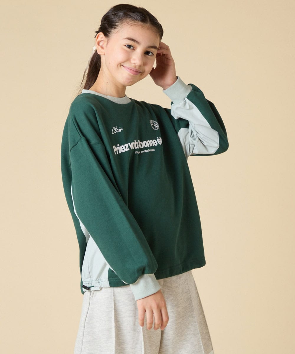 KJKLA42039 a.v.v KIDS(アー・ヴェ・ヴェ) [130-160]【切り替えバイカラー/スポーティ】配色切り替えロゴトレーナー グリーン